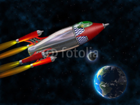 Fototapety Retro rocket in space
