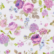 Naklejki Spring Flowers Background - Seamless Floral Shabby Chic Pattern