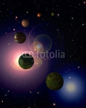 Cosmic sky with planets