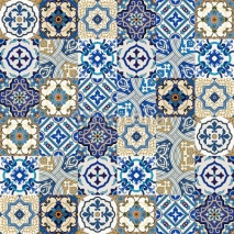 Naklejki Mega Gorgeous seamless patchwork pattern from colorful Moroccan, Portuguese tiles, Azulejo, ornaments.. Can be used for wallpaper, pattern fills, web page background,surface textures.