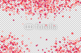 Heart shape pink and red confetti vector frame isolated on transparency grid