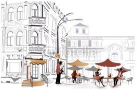 Naklejki Series of street cafe in sketches