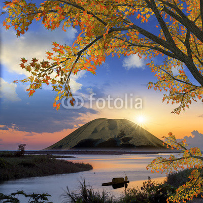 Beautiful landscape with mountain and river