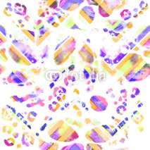 Obrazy i plakaty Boho seamless pattern. Zigzag ornament texture on leopard spots print, vibrant colors on white background. Fabric texture.