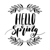 Naklejki Phrase Hello spring. Brush pen lettering