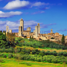 Naklejki beautiful Italy series, view of  San Gimignano - medieval town o