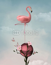 Naklejki Surreal composition with flamingo and flowers
