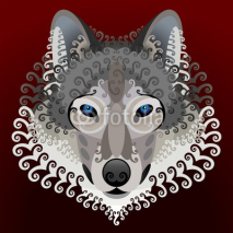 Naklejki Wolf's face with swirls. Vector image front view of wolf head
