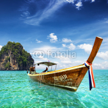 Naklejki Thai sea with tail boat and beautiful sea
