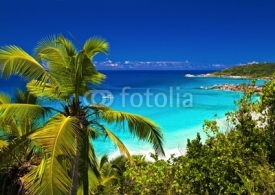 Naklejki Dream seascape view, Seychelles, La Digue island