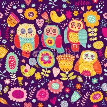 Naklejki Seamless vector pattern with cheerful cute owls