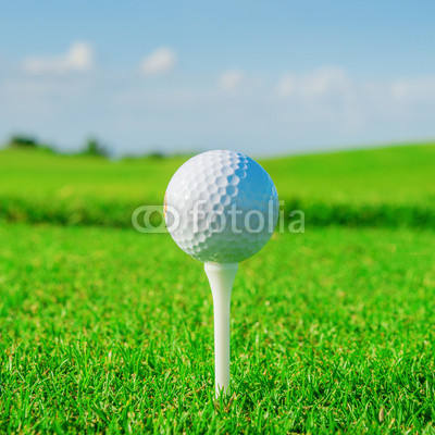 Golf club. Green field and ball in grass