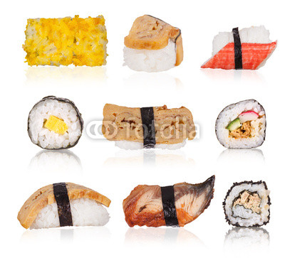 Sushi collection isolated on white background