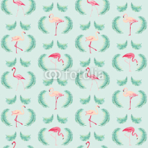 Naklejki Flamingo Bird Background - Retro seamless pattern in vector
