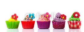 Naklejki Colorful cupcakes with flowers