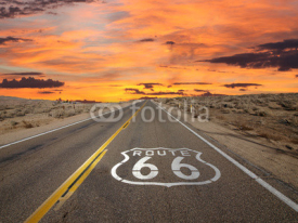 Naklejki Route 66 Pavement Sign Sunrise Mojave Desert