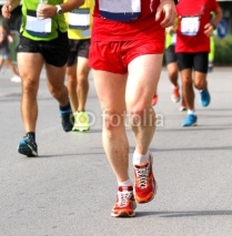 Naklejki athletes of various nationalities run fast Marathon in the stree