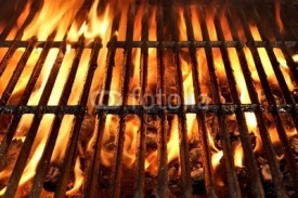 Naklejki Flaming BBQ Charcoal Grill Background