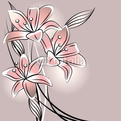 Pastel background with stylized simple contour lilies