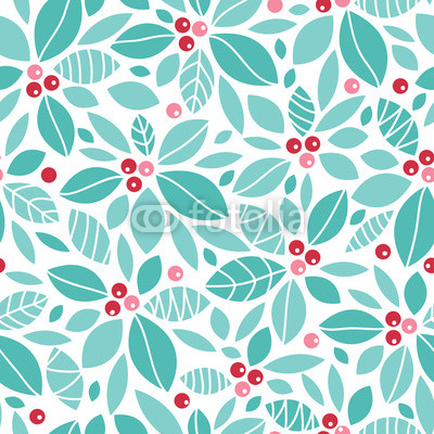 Vector Christmas holly berries seamless pattern background with