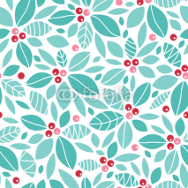 Naklejki Vector Christmas holly berries seamless pattern background with