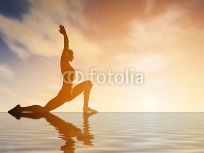 Silhouette young woman practicing yoga at sunset