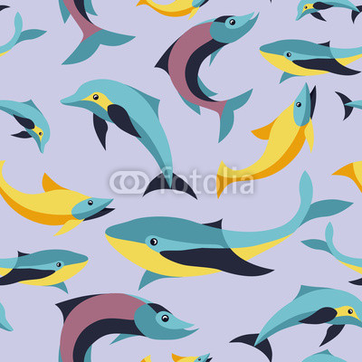 Vector seamless pattern with fishes in flat style