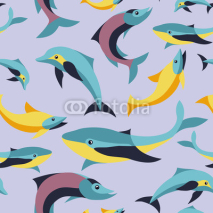 Naklejki Vector seamless pattern with fishes in flat style