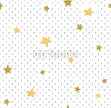 Fototapety Hand drawn creative background. Simple minimalistic  seamless pattern with golden stars and dots. Universal vector design.