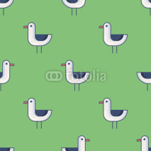 Naklejki Seamless patterns with seagull. Tourism and summer objects and e