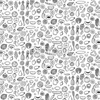 Vegetables and fruits Seamless hand drawn pattern