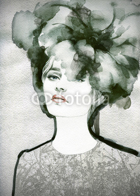 Beautiful woman.  Hand painted fashion illustration