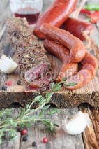 Fototapety Assortment of smoked sausage