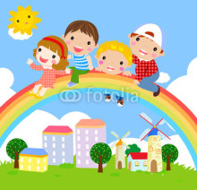 kids and rainbow-vector