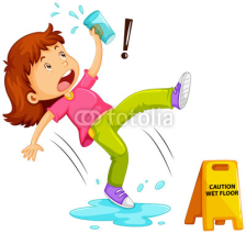 Girl slipping on wet floor