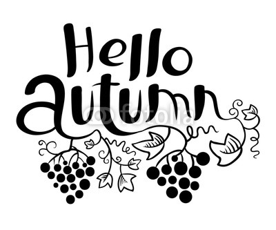 Hello Autumn lettering  black and white composition.