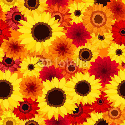 Seamless background with autumn colorful flowers. Vector.