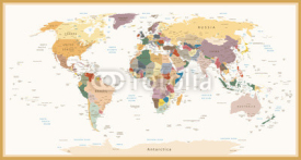 Highly Detailed Political World Map Vintage Colors
