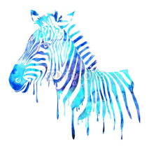 Naklejki Watercolor zebra head - abstract animal illustration, white