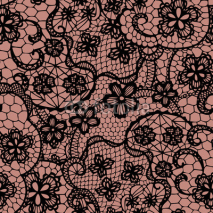 Lace black seamless pattern with flowers. Vector illustration.