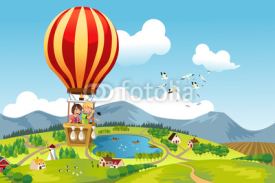 Naklejki Kids riding hot air balloon