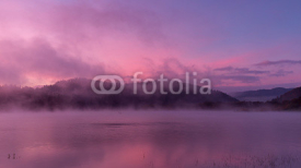 Fototapety Fog over Lake Solina at dawn