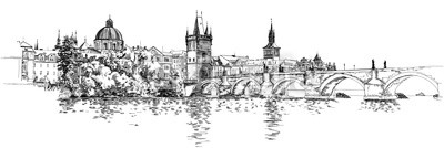Panorama of Prague. View of Charles Bridge and the Vltava river