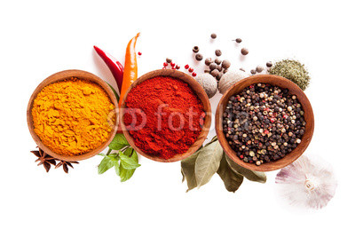 Various spices isolated on white background