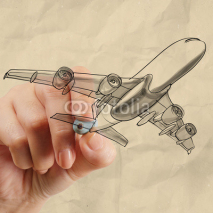 Naklejki hand drawing airplane with crumpled paper background
