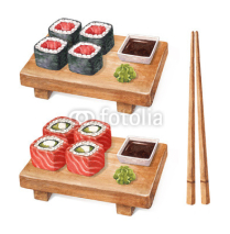 Fototapety Delicious sushi. Watercollor illustrations