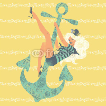 Naklejki Illustration of a pin up girl swinging on an anchor