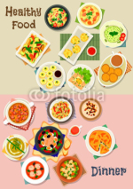 Healthy meal dishes icon set for food theme design