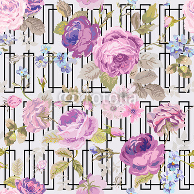 Spring Flowers Geometry Background - Seamless Floral Shabby Chic