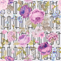 Naklejki Spring Flowers Geometry Background - Seamless Floral Shabby Chic